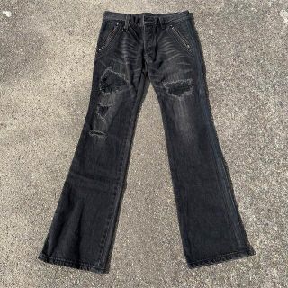 アートヴィンテージ(ART VINTAGE)のused ダメージ　クラッシュデニム　フレア　黒　デニム　パンツ(デニム/ジーンズ)