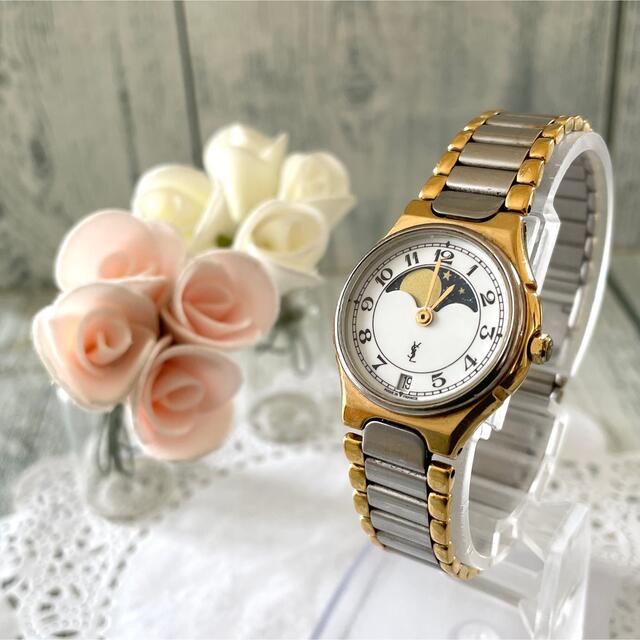 ゴールド×シルバーサイズ【希少】Yves Saint Laurent 腕時計 ムーンフェイズ レディース