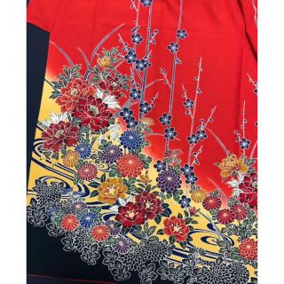 お値打ち価格❣️【琉球紅型振袖⭐️吉祥花に流水】レッド 赤