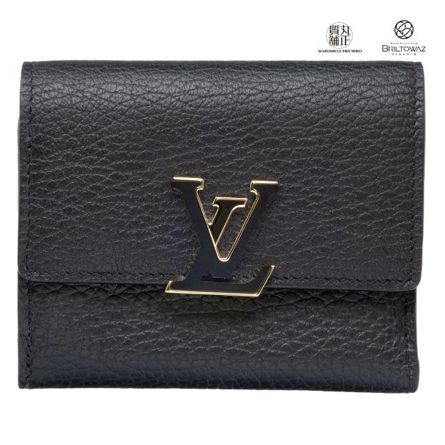 ルイヴィトン ポルトフォイユ・カプシーヌ XS M68587 ノワール コンパクト 財布 トリヨンレザー 黒 ピンク レディース LOUISVUITTON LV ミニ ロゴプレート USED【ブリルトワーゼ】【丸正質舗】【質屋】(M209363)