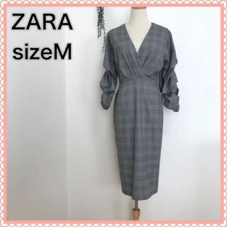 ザラ(ZARA)の✨超美品♡ZARA ザラ M グレンチェック 薄手 春 ワンピース(ひざ丈ワンピース)