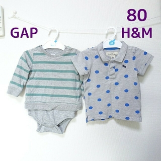 ベビーギャップ(babyGAP)の80 水玉ポロシャツ GAPロンパース (灰色)(トレーナー)