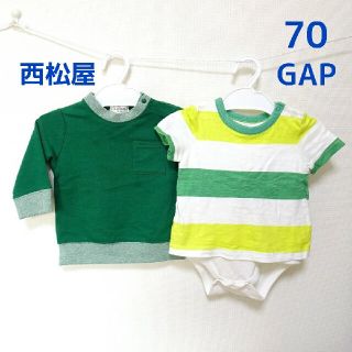 ベビーギャップ(babyGAP)の6070 GAPロンパース 長袖トレーナー (緑)(Ｔシャツ)