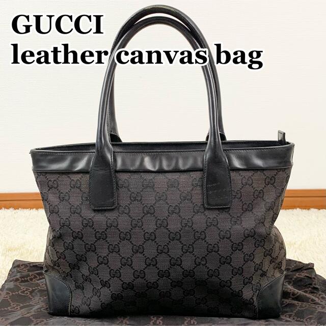 G - 極美品 GUCCI レザー×キャンバス トートバッグ 肩掛け GG柄