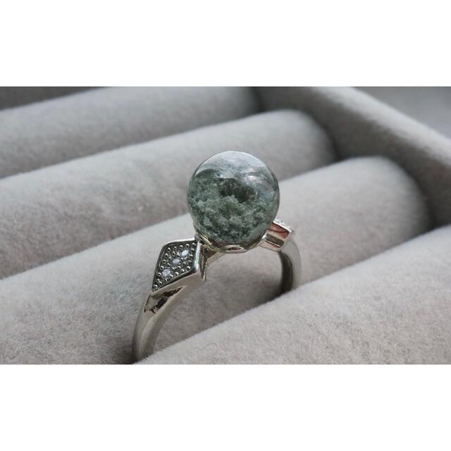 天然石 グリーン ガーデンクォーツ 庭園水晶 リング 指輪 フリーサイズ レディースのアクセサリー(リング(指輪))の商品写真