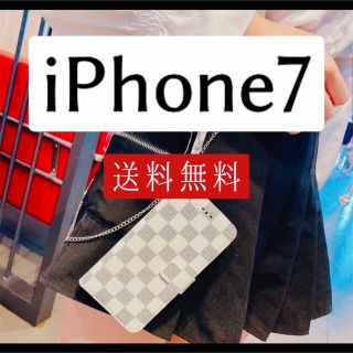 チェック柄 iPhone7 ケース 手帳型 白色 スマホ おしゃれ(iPhoneケース)