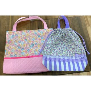 専用です　ハンドメイド　女の子　レッスンバック　紫　花柄　体操着袋　入園　入学　(バッグ/レッスンバッグ)