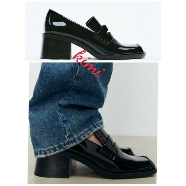 ZARA - ZARA【箱配送】(37 黒) ヒールローファー パテント ZARA - ZARA【箱配送】(37 黒) ヒールローファー パテント