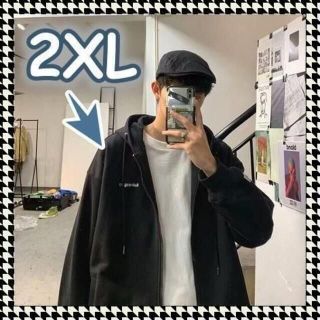 ストリート オーバーサイズ 肩落ち ジップパーカー　ブラック　２XL(パーカー)