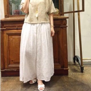 【国内在庫】パンツフルレング ビアズリー 麻調合繊ウエストリブワイドパンツ kYx29