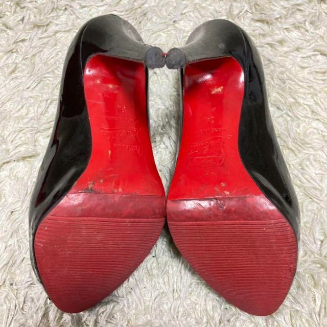 Christian Louboutin(クリスチャンルブタン)のクリスチャンルブタン　オープントゥ　ハイヒール　エナメル　黒×赤　21cm レディースの靴/シューズ(ハイヒール/パンプス)の商品写真