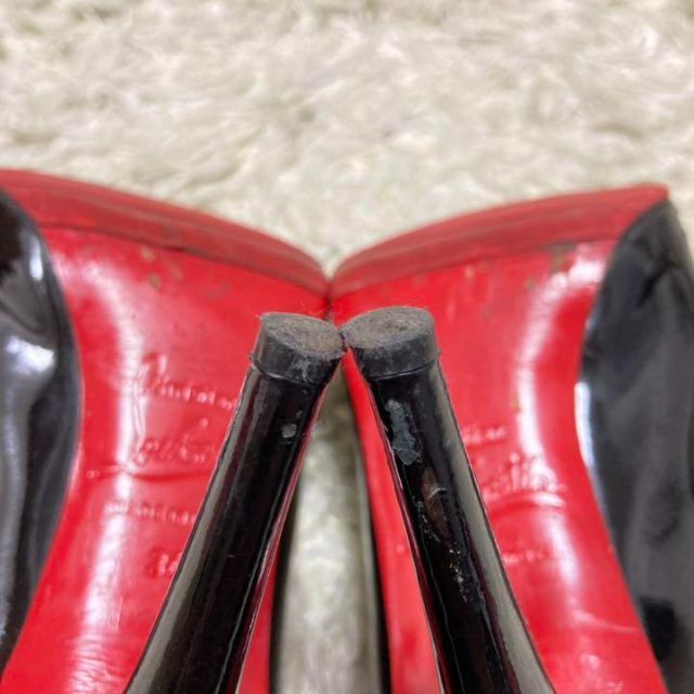 Christian Louboutin(クリスチャンルブタン)のクリスチャンルブタン　オープントゥ　ハイヒール　エナメル　黒×赤　21cm レディースの靴/シューズ(ハイヒール/パンプス)の商品写真