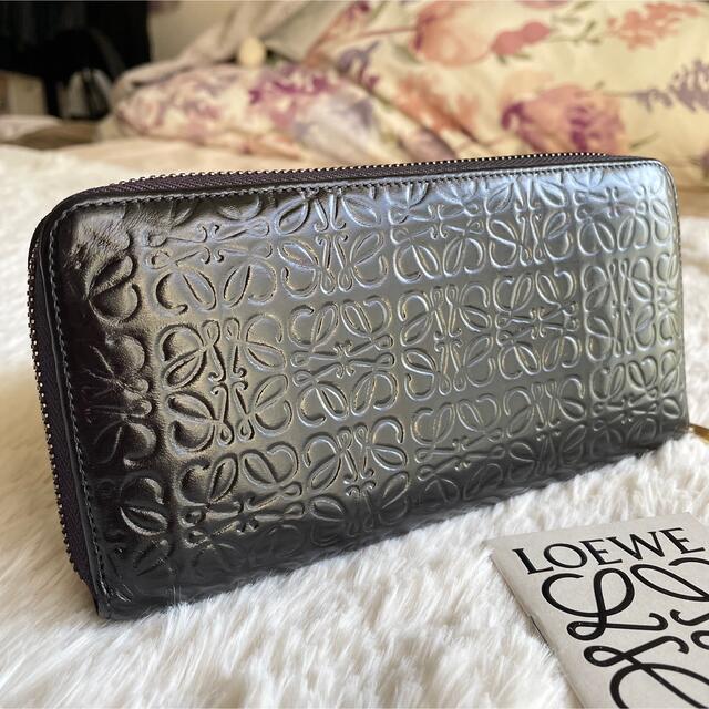 品質満点! ブラック 美品 ロエベ 長財布 アナグラム ロゴ ラウンド