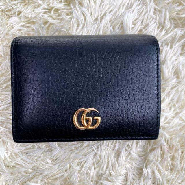 Gucci(グッチ)の【極美品】GUCCI 折り財布 二つ折り マーモント レザー ブラック レディースのファッション小物(財布)の商品写真