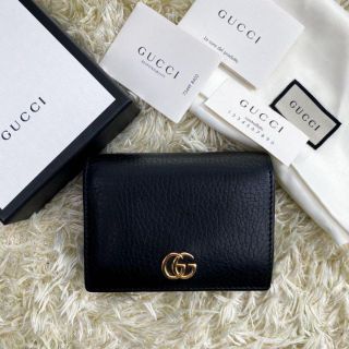 グッチ(Gucci)の【極美品】GUCCI 折り財布 二つ折り マーモント レザー ブラック(財布)