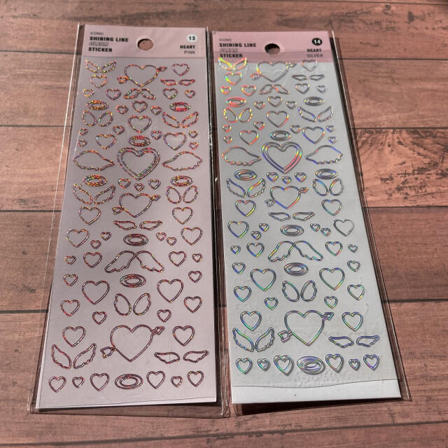 2セット】☆2枚セット☆ ハート 羽 デコシール ピンク & シルバーの