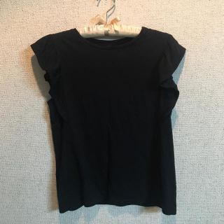 ユニクロ(UNIQLO)のUNIQLO ユニクロ ブラック カットソー L Black フリル(カットソー(半袖/袖なし))