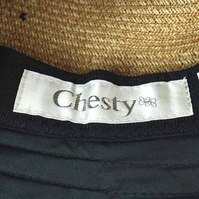 Chesty(チェスティ)のチェスティ × シャポードオー ストローハット リボン パール ベージュ 紺 レディースの帽子(麦わら帽子/ストローハット)の商品写真