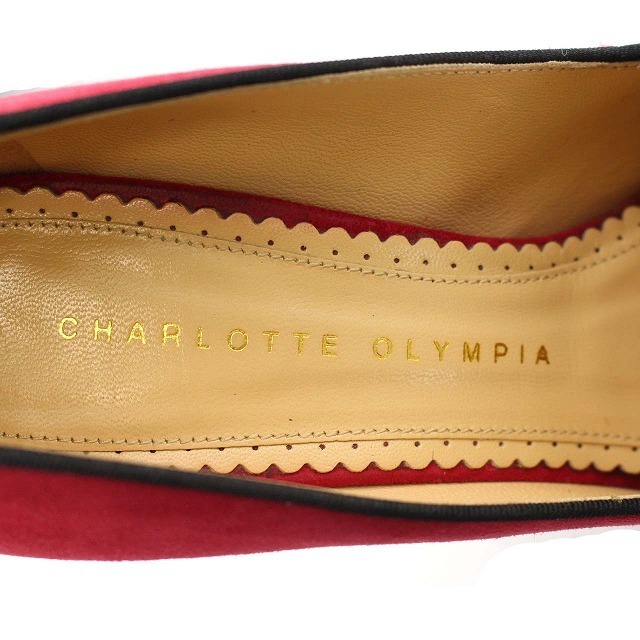 Charlotte Olympia(シャルロットオリンピア)のシャーロットオリンピア パンプス ヒール スエード 35.5 22cm 赤 黒 レディースの靴/シューズ(ハイヒール/パンプス)の商品写真