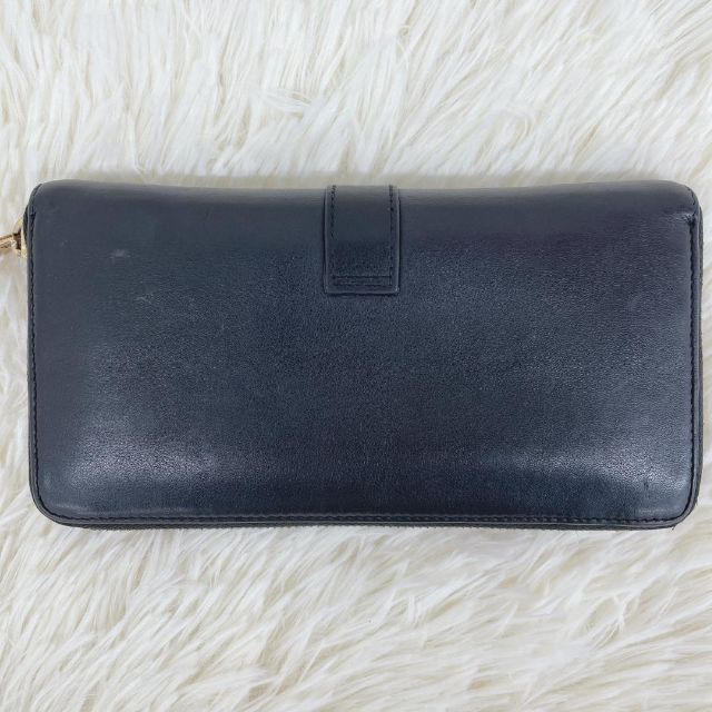 イヴサンローラン レザー 二つ折り財布 カサンドラロゴ ブラック - 財布