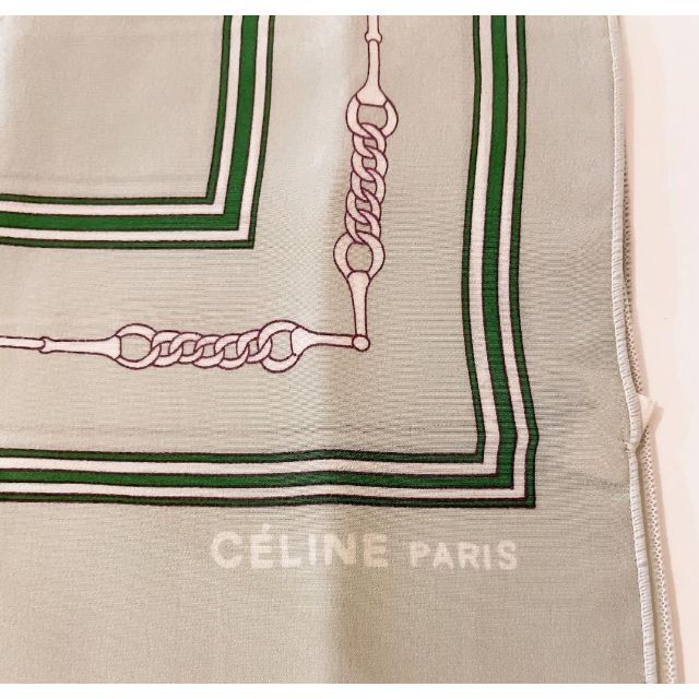 celine(セリーヌ)のCELINE セリーヌ スカーフ ロングストール グリーン 鎖 シルク ブランド レディースのファッション小物(バンダナ/スカーフ)の商品写真