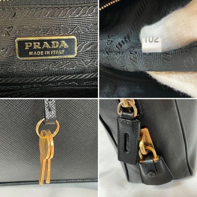 PRADA プラダ ショルダー ブラック 南京錠 バッグ レザー ゴールド ロゴ オンラインストア通販店 【極希少】PRADA ハンドバッグ オールレザー 黒 ゴールド金具 鍵 南京錠 ハンドバッグ