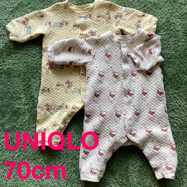 UNIQLO(ユニクロ)のUNIQLO プーさん　キルトカバーオール　2枚セット　70  キッズ/ベビー/マタニティのベビー服(~85cm)(カバーオール)の商品写真