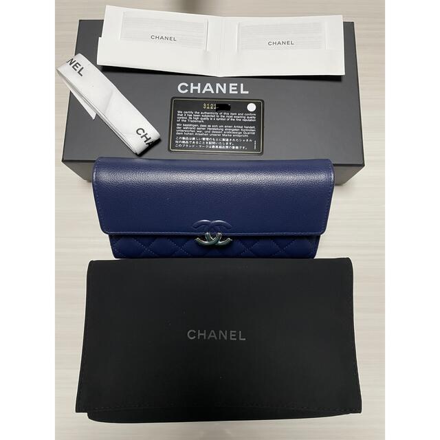 【値下げ】CHANEL ハーフココ  ロングフラップ ウォレット ネイビー