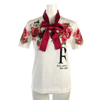 ドルチェアンドガッバーナ(DOLCE&GABBANA)のドルチェ&ガッバーナ ドルガバ Tシャツ カットソー 半袖 ボウタイ 花柄 ロゴ(Tシャツ(半袖/袖なし))