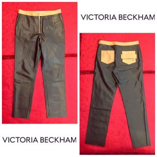 ヴィクトリアベッカム(Victoria Beckham)の【定価22万円】ヴィクトリア・ベッカム レザーパンツ 牛革 黒×ベージュ(カジュアルパンツ)