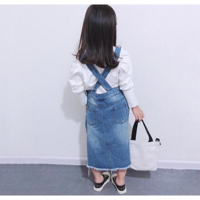 〚 新品 〛即納◎ダメージデニムロングスカートサロペット キッズ/ベビー/マタニティのキッズ服女の子用(90cm~)(ワンピース)の商品写真