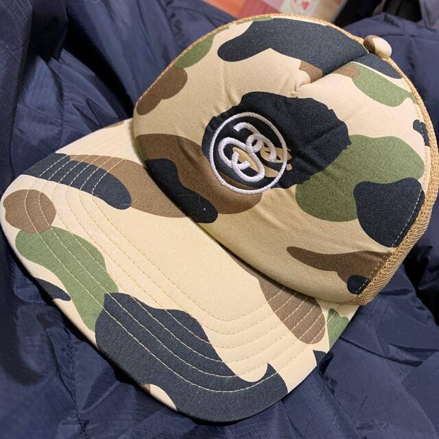 A BATHING APE - APE stussy ダブルネーム 迷彩メッシュキャップ supremeの通販 by boroderica's