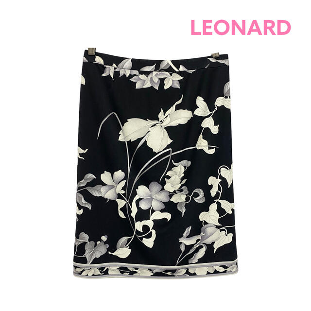 ●【極美品】レオナール LEONARD/スカート/花柄/モノトーン/カンカン●