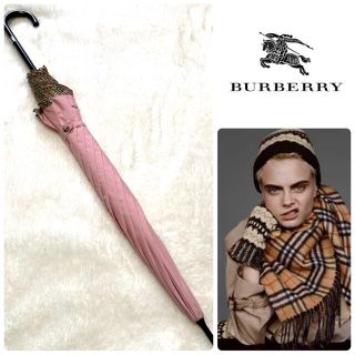 バーバリー(BURBERRY)の美品 ♡ バーバリー　晴雨兼用　傘　ロゴ　フリル　ノバチェック　ピンク(傘)