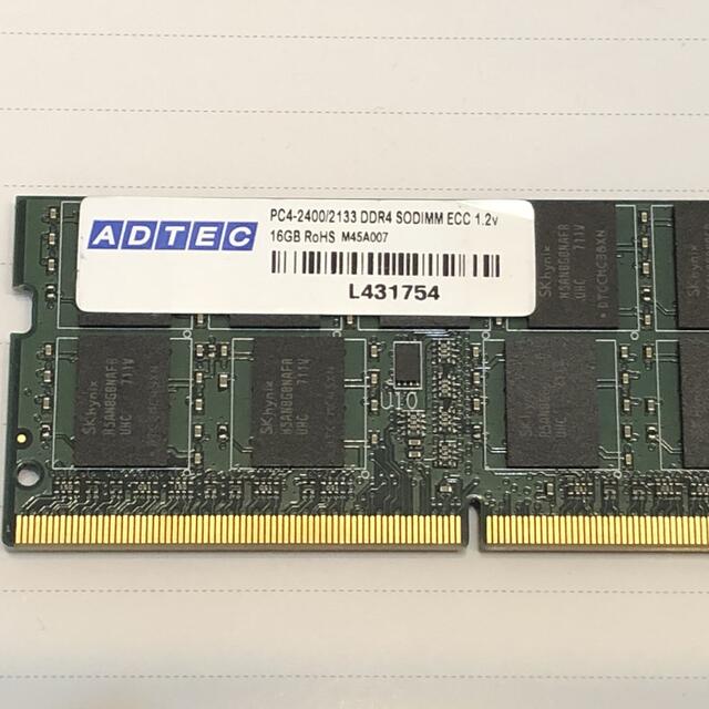 スマホ/家電/カメラADTEC PC4-2400/2133 DDR4 SODIMM ECC 16GB