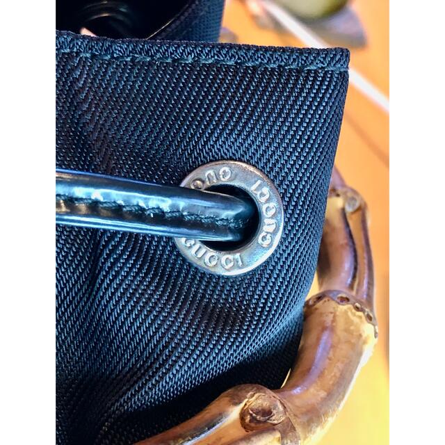 Gucci(グッチ)のおーちゃん様専用グッチ バンブー 巾着型 ナイロン パテントレザー黒 レディースのバッグ(ショルダーバッグ)の商品写真