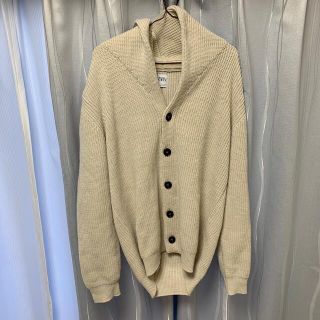 ザラ(ZARA)のZARA ニットカーディガン ホワイト アイボリー メンズ L 完売品(カーディガン)