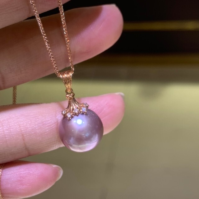 【高級】天然淡水真珠 天然ダイヤモンド付きパールネックレスk18 ネックレス