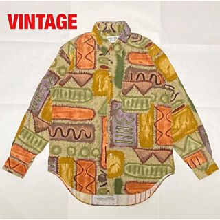 アートヴィンテージ(ART VINTAGE)のVINTAGE　総柄シャツ　コーデュロイシャツ　幾何学模様　オーバーサイズ　古着(シャツ)