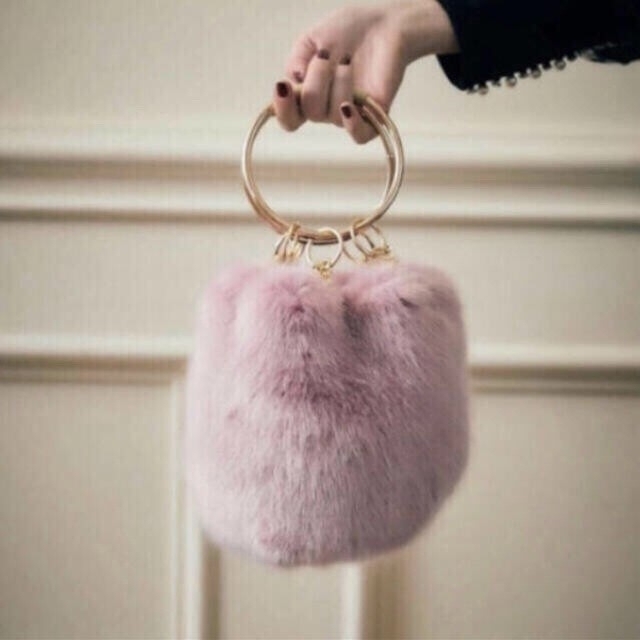 カラーピンク【Her lip to】Crystal Faux Fur Mini Bag