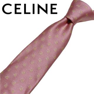 セリーヌ(celine)の【美品】CELINE セリーヌ ピンク ネクタイ 総柄 マカダム 高級シルク(ネクタイ)