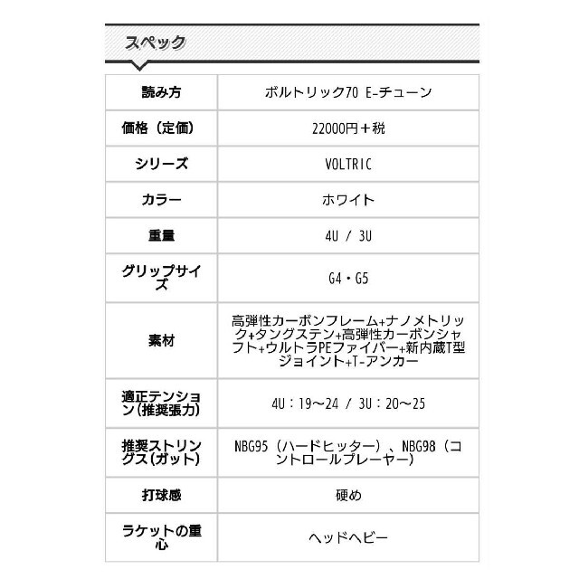 YONEX(ヨネックス)のYONEX　ヨネックス　バドミントンラケット　VOLTRIC 70 E-tune スポーツ/アウトドアのスポーツ/アウトドア その他(バドミントン)の商品写真