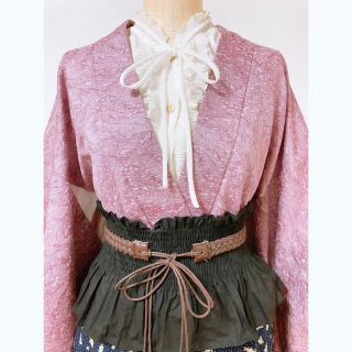 展示品 ◇和洋きものコーデ◇ セット売り 紫 花柄 ペプラム風ベルト付き 展示品 ◇和洋きものコーデ◇ セット売り 紫 花柄 ペプラム風ベルト付き