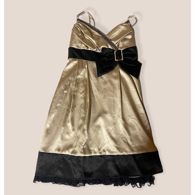 結婚式　ドレス　ゴールド　ブラック レディースのフォーマル/ドレス(ミニドレス)の商品写真