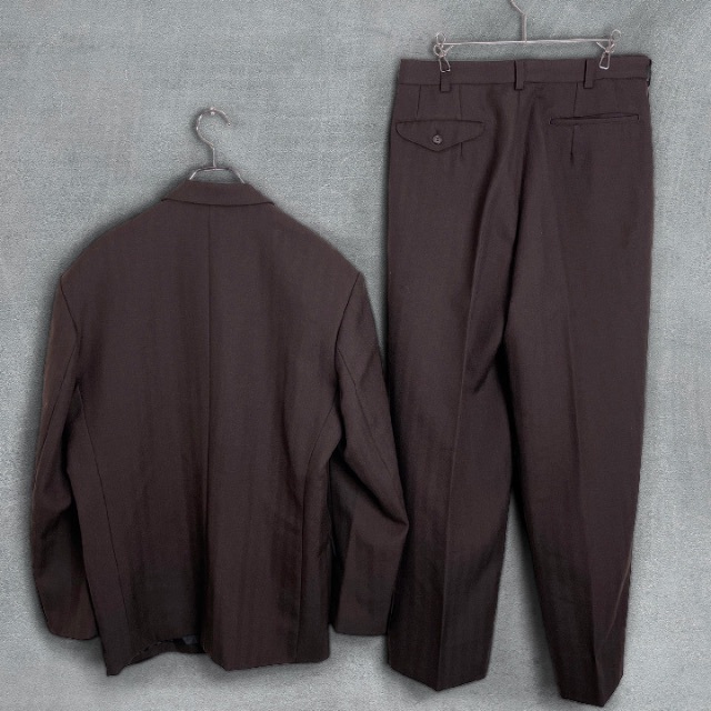 古着 ビンテージ 昭和レトロ セットアップスーツ ウール ブラウン M メンズのスーツ(セットアップ)の商品写真