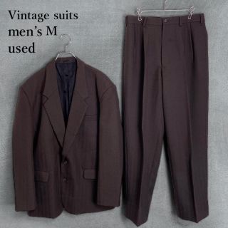 古着 ビンテージ 昭和レトロ セットアップスーツ ウール ブラウン Mの