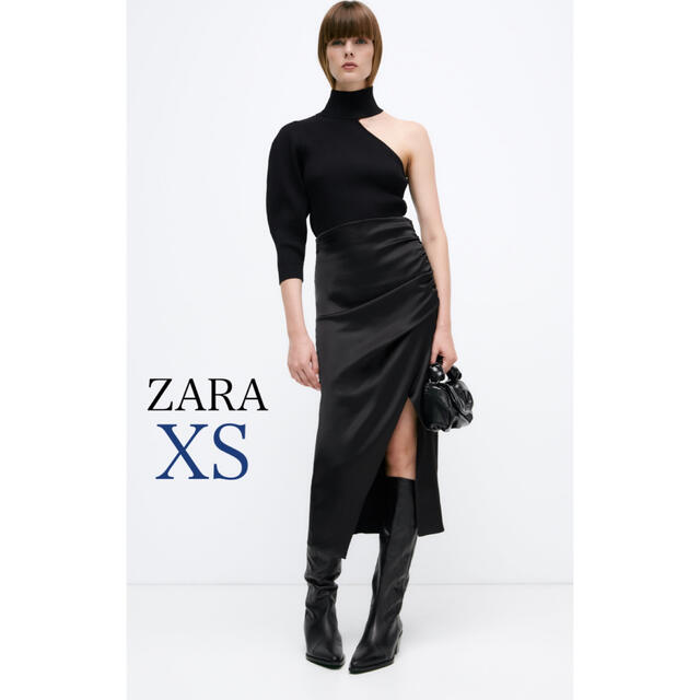 ZARA(ザラ)のZARA ザラ　ギャザーサテンスカート　スリットスカート　スリット レディースのスカート(ロングスカート)の商品写真