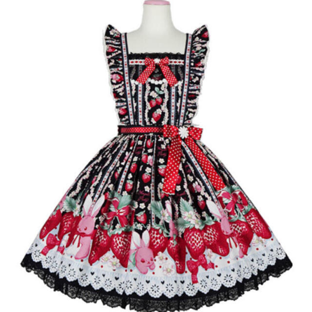 Angelic Pretty(アンジェリックプリティー)の限定値下げLittle Bunny Strawberry 黒フルセット レディースのワンピース(ひざ丈ワンピース)の商品写真