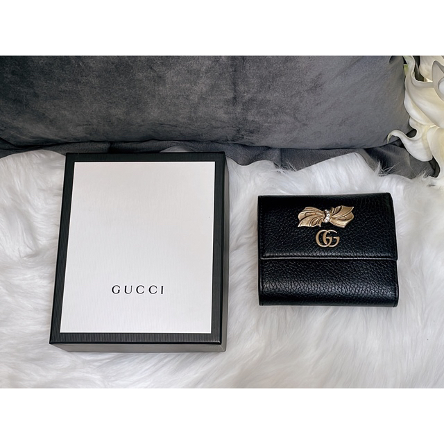 Gucci - 【2/26まで】GUCCI ボウ 三つ折り財布 リボン GGマーモントの