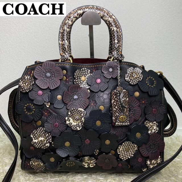 【レア♡美品】COACH ハンドバッグ ティーローズ がま口パース付 ブラック